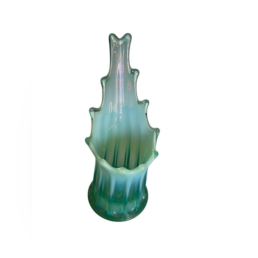 Fostoria Heirloom Opalescent green Candlestick Holder